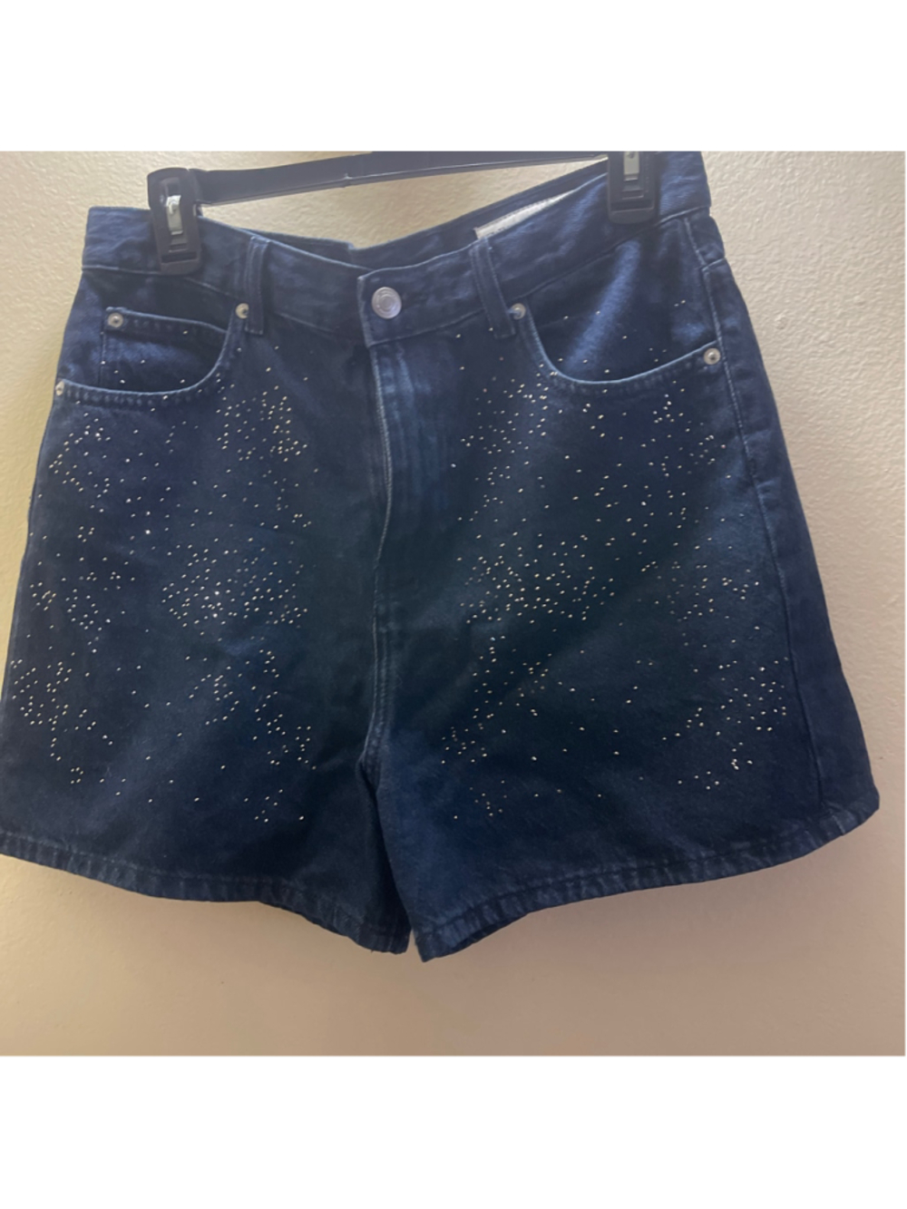 Women's Zara Embellished Jean Shorts, Size 6, Dark Blue and Silver